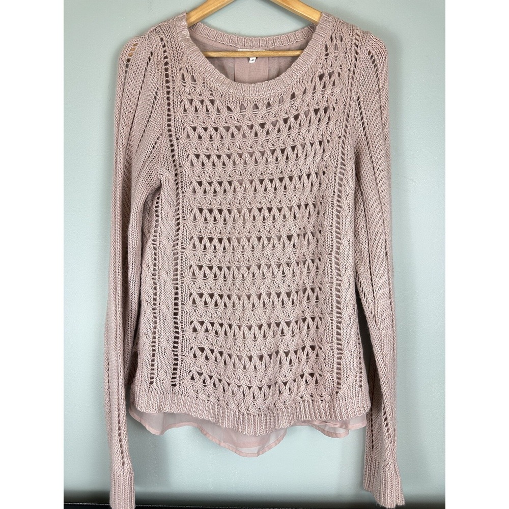 Maurices Open Knit Layered Sweater Light Pink Women's Medium Cottagecore Boho